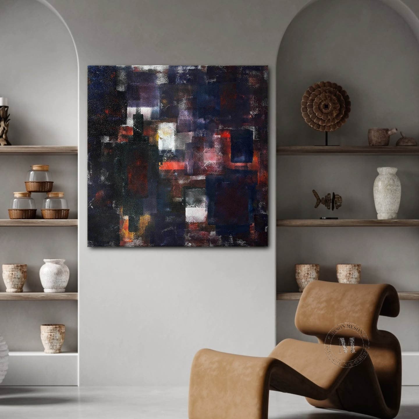 Dark Blue Minimalist Abstract Art Dark Blue Textured Paintings for Sale Wabi Sabi Wall Art