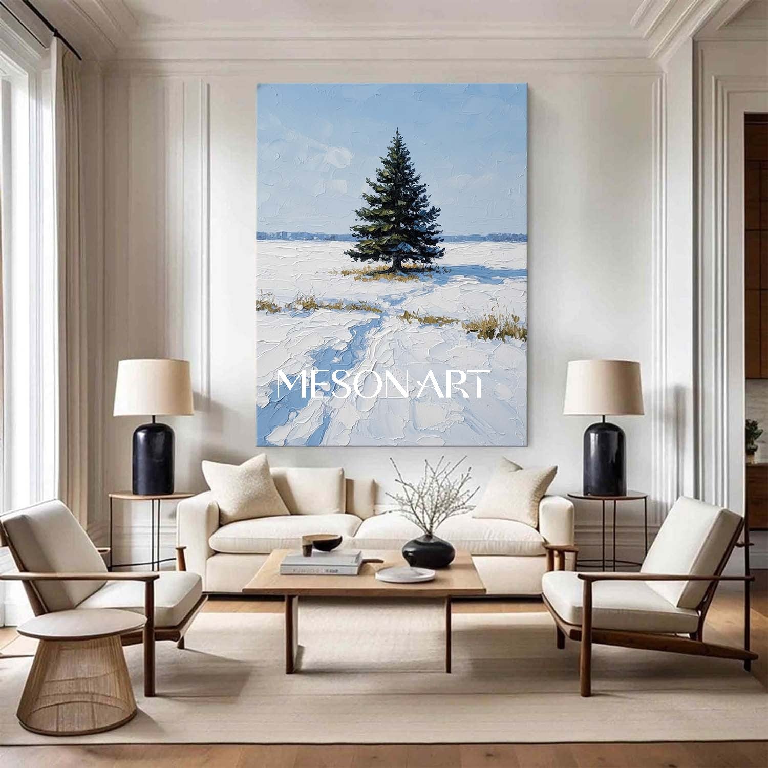 Abstract Lonely Christmas Tree Winter Art Snowscape Ready to Hang