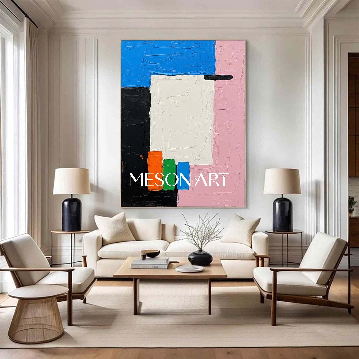 Blue Pink Black Abstract Textured Oil Painting Large for Living Room Buy