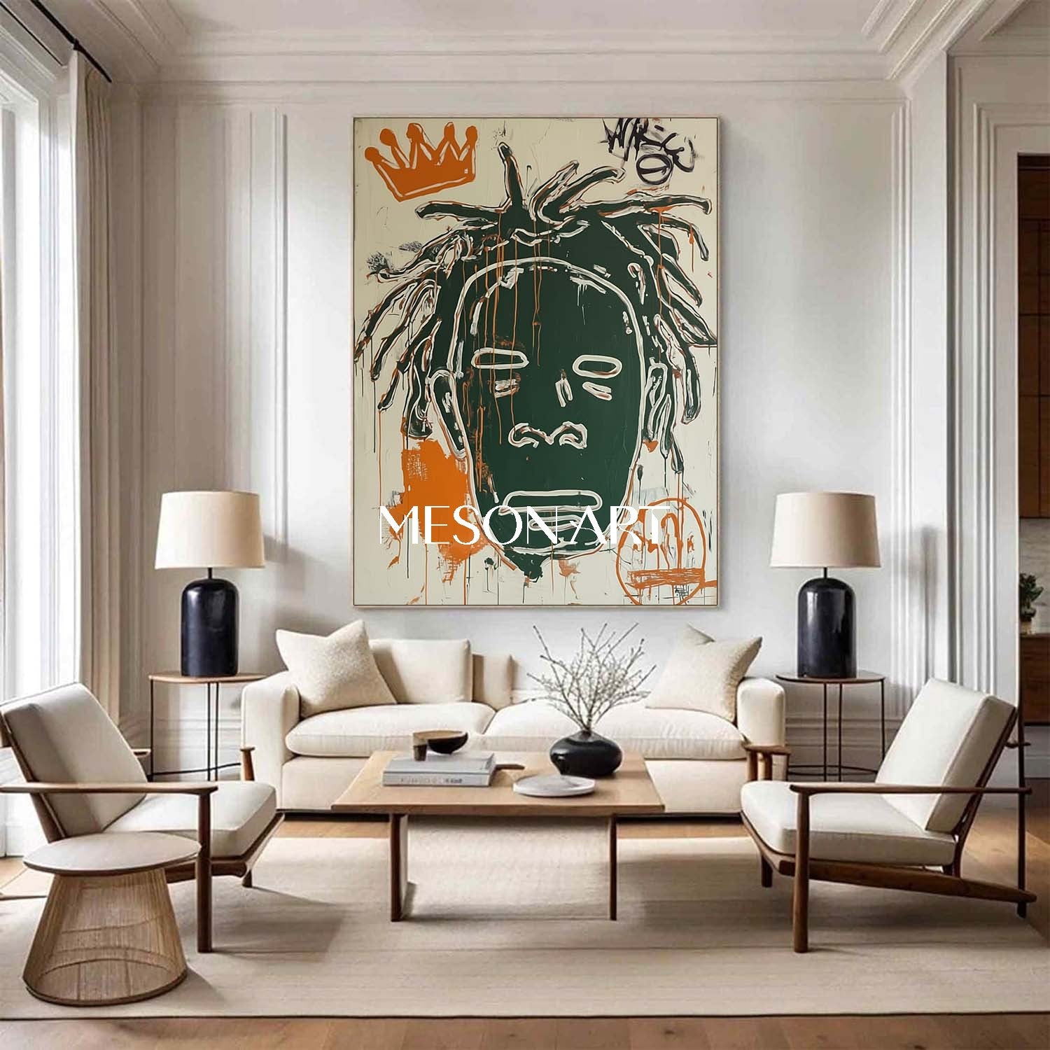 Basquiat Style Abstract Portrait Street Art Oil Painting Living Room