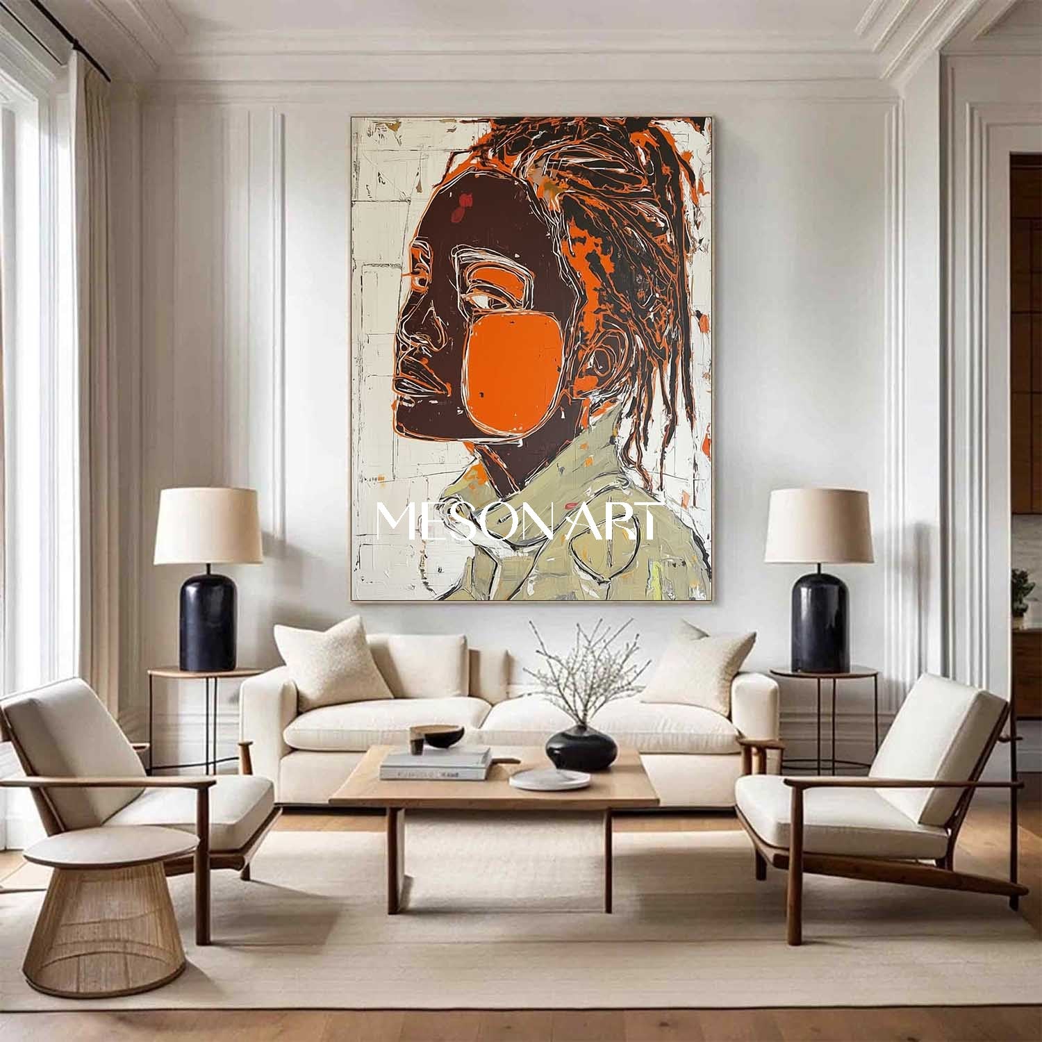 Urban Abstract Portrait Basquiat Inspired Hallway Modern Wall Decor