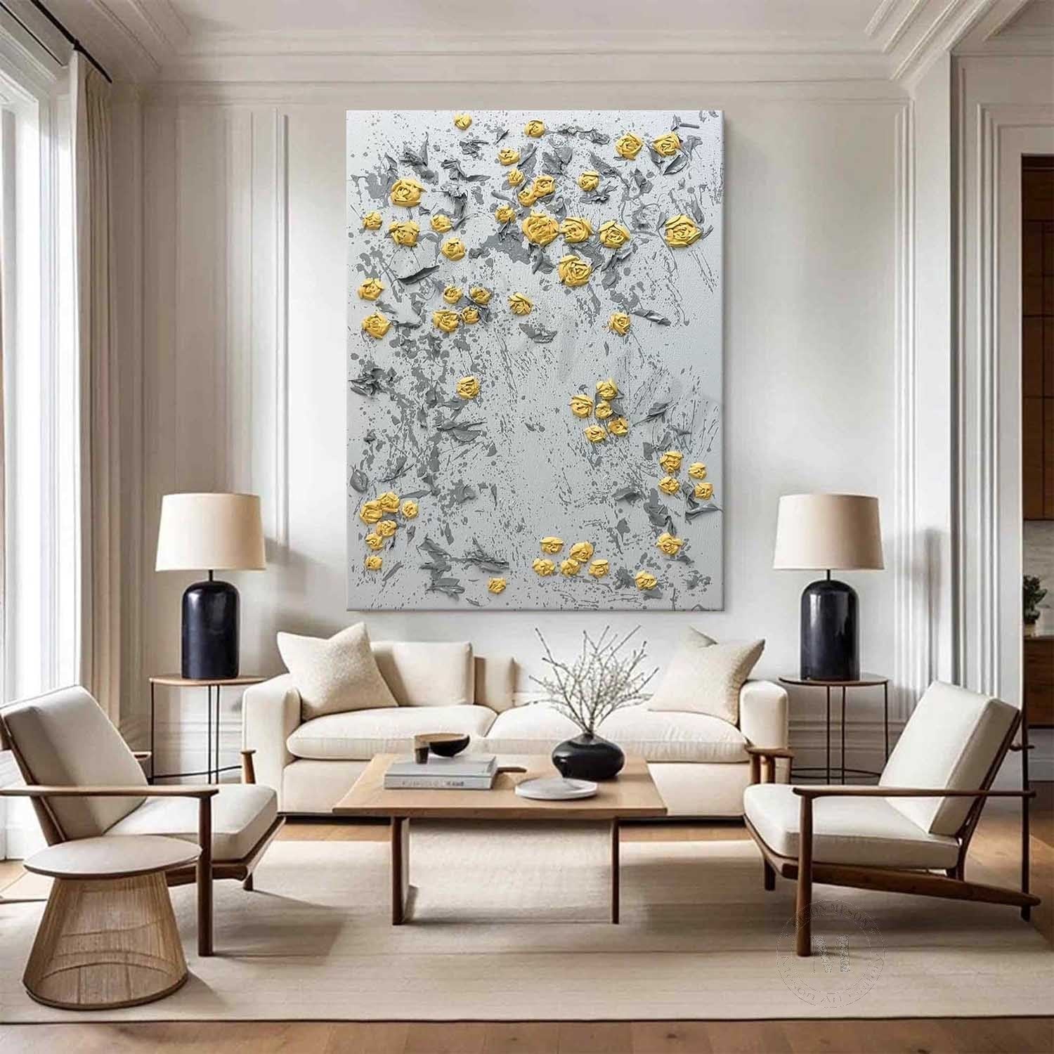 Yellow Plum Blossom Texture Painting Yellow Flower Art on Canvas Yellow Plum Blossom Wall Art Decor