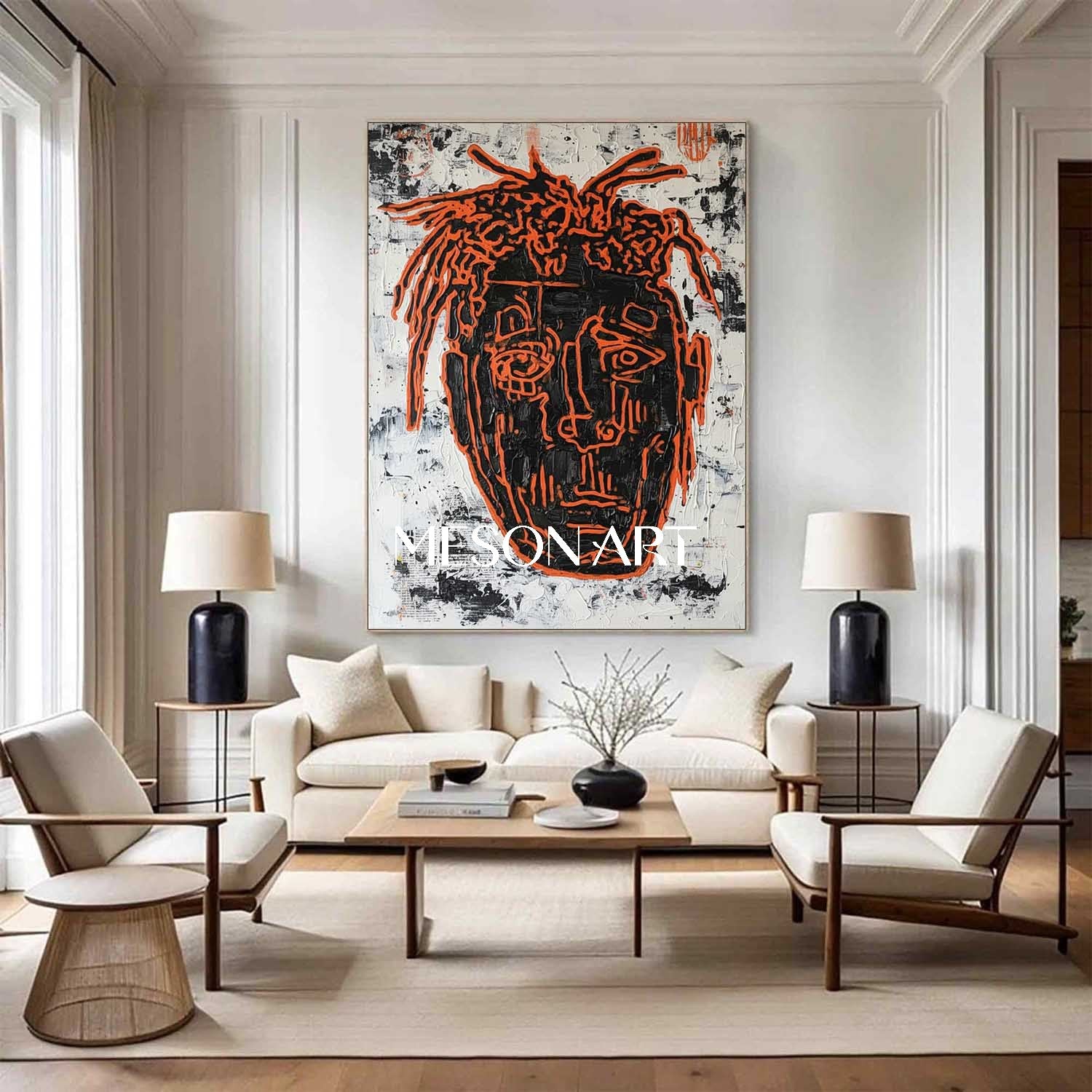 Vibrant Orange Neo-Street Abstract Portrait Acrylic Canvas Wall Art