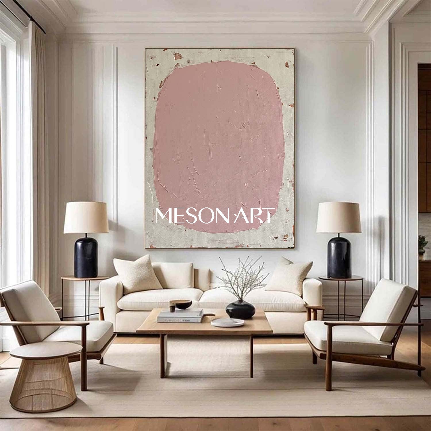 Blush Abstract Geometric Framed Canvas Oversized Bedroom Wall Art Decor