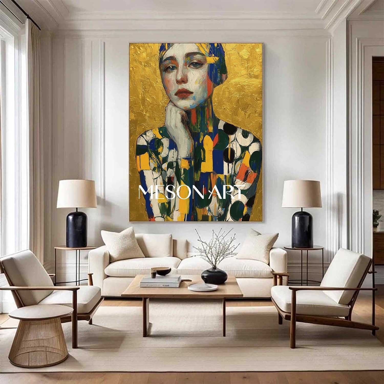 Gold Hand Painted Textured Abstract Art Vertical Entryway Wall Canvas