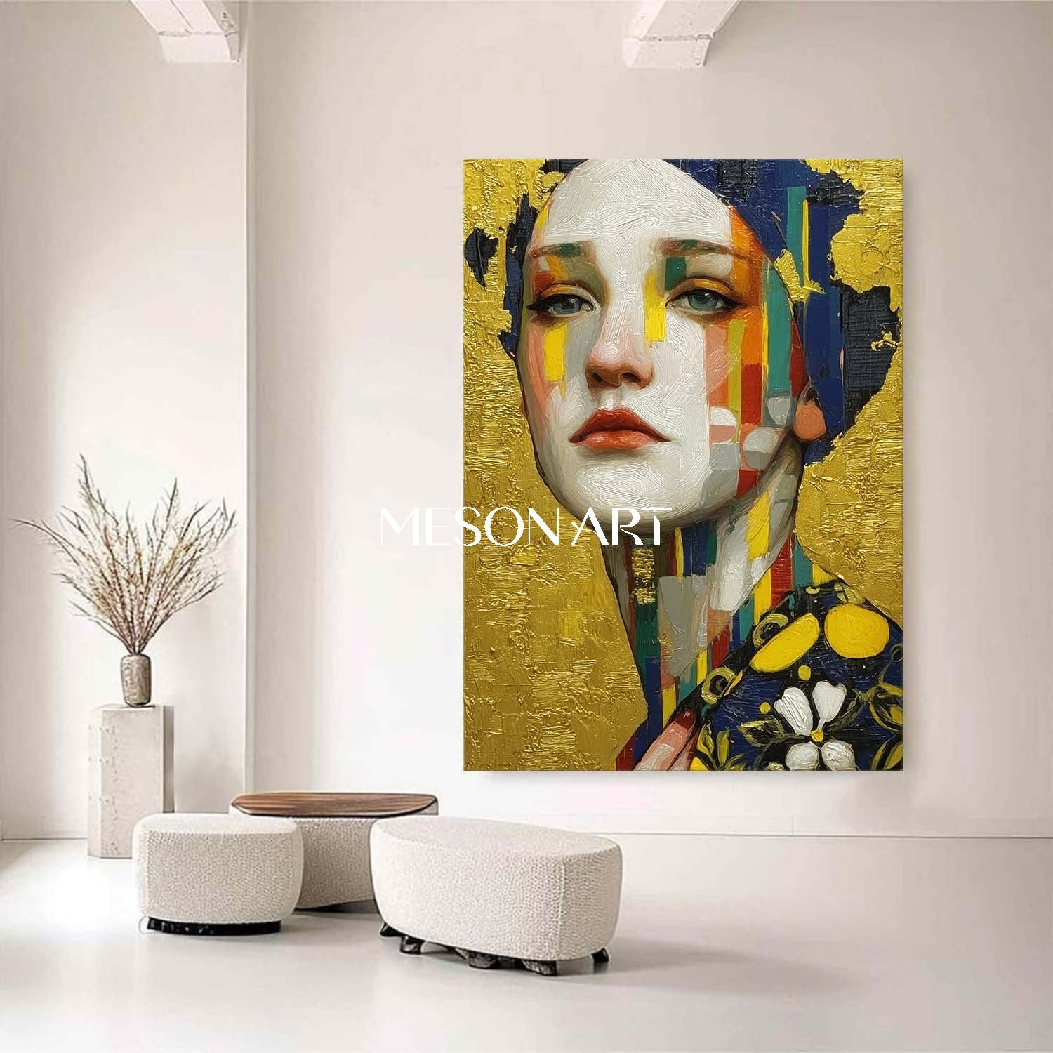 Gold Klimt Style Hand-Painted Canvas Framed Wall Art Oversized Bedroom