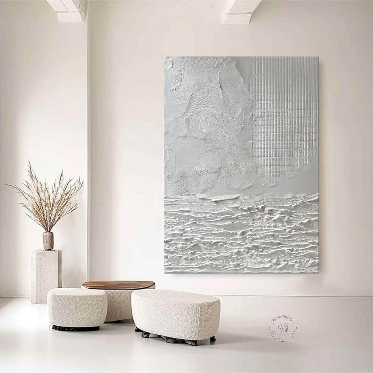3D White Plaster Abstract Art Canvas for Sale White Plaster Texture Wall Painting