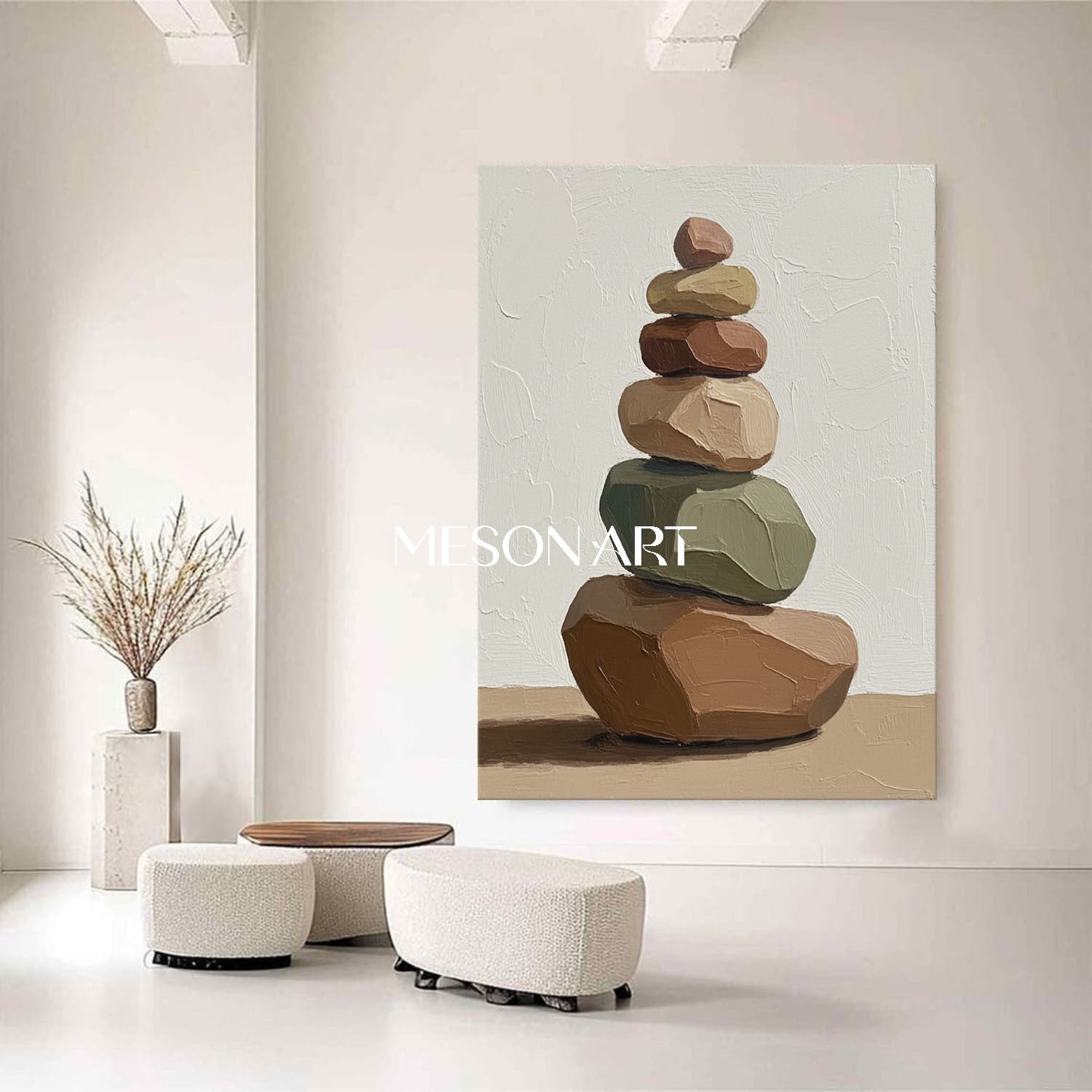 Large Minimalist Calm Still Life Wabi-Sabi Zen Art Earth Tones Canvas