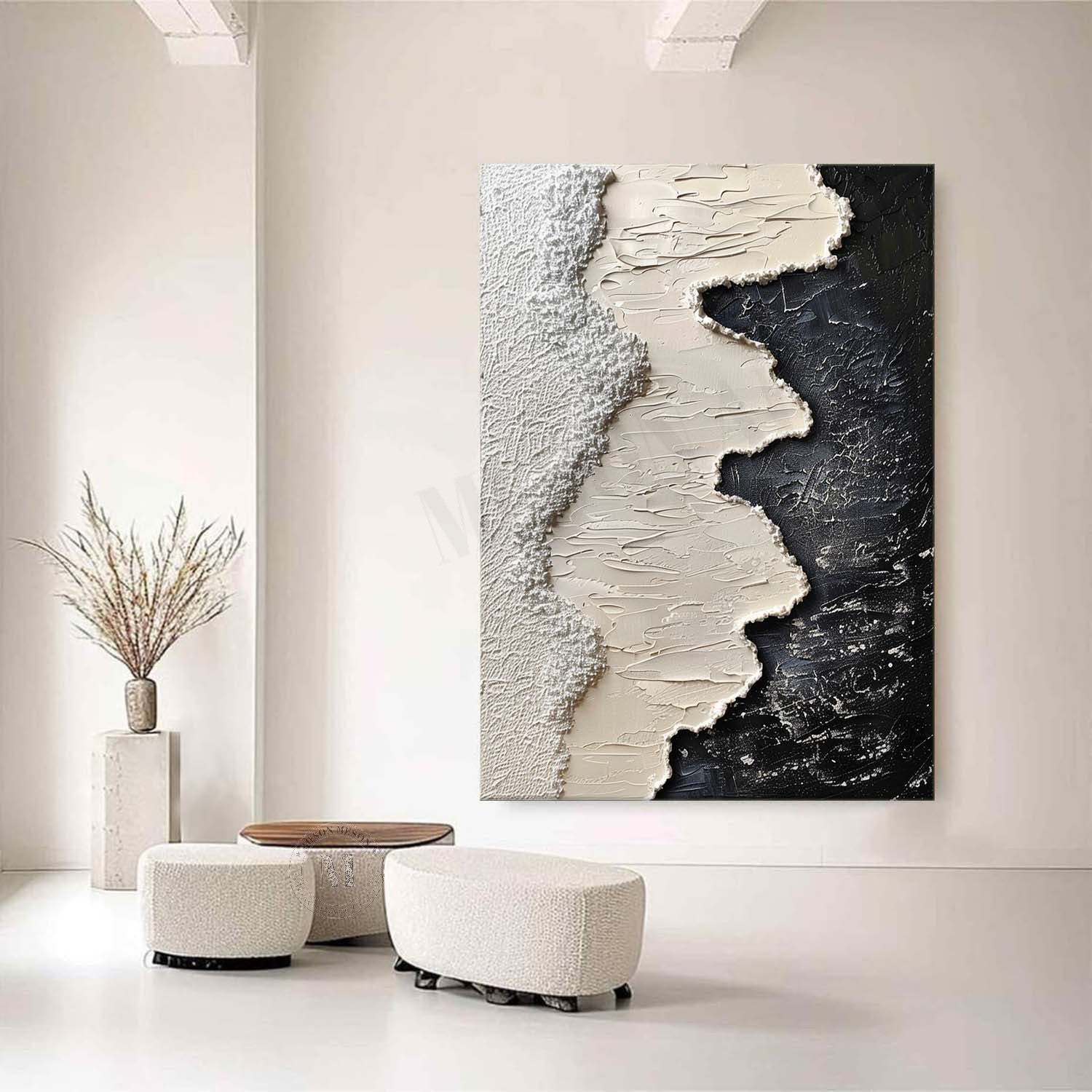 3D Black and White Ocean Waves Beach Canvas Art for Sale Black and White Texture Painting