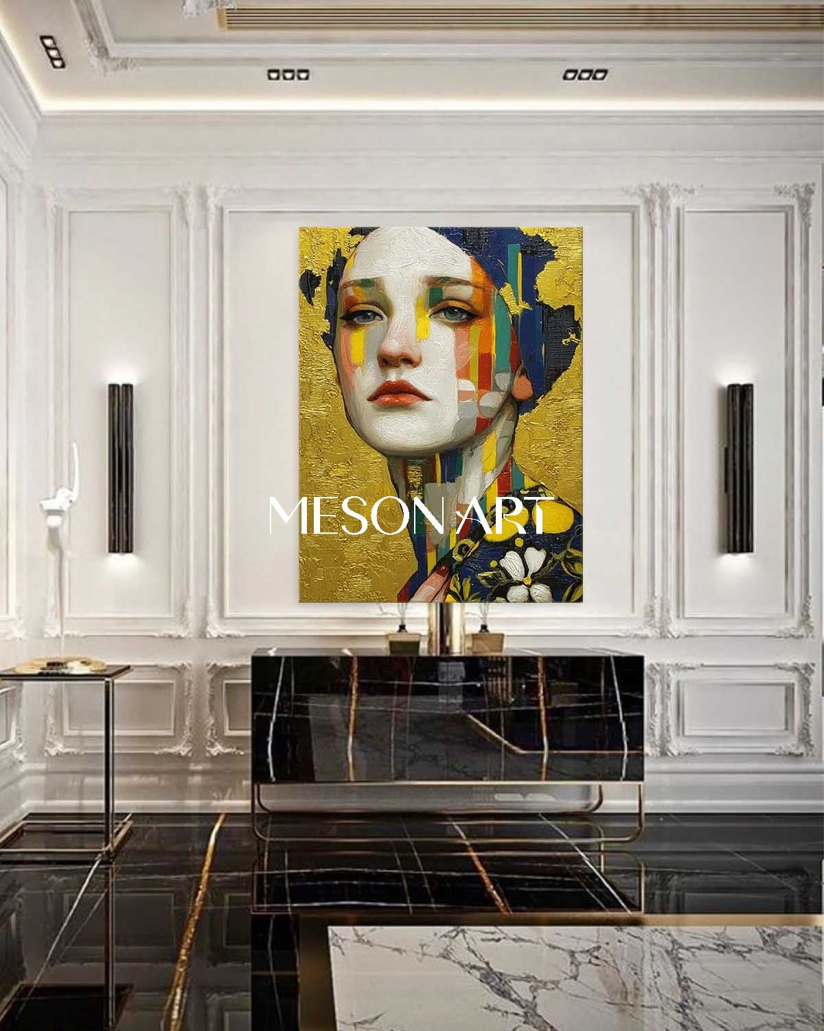 Gold Klimt Style Hand-Painted Canvas Framed Wall Art Oversized Bedroom