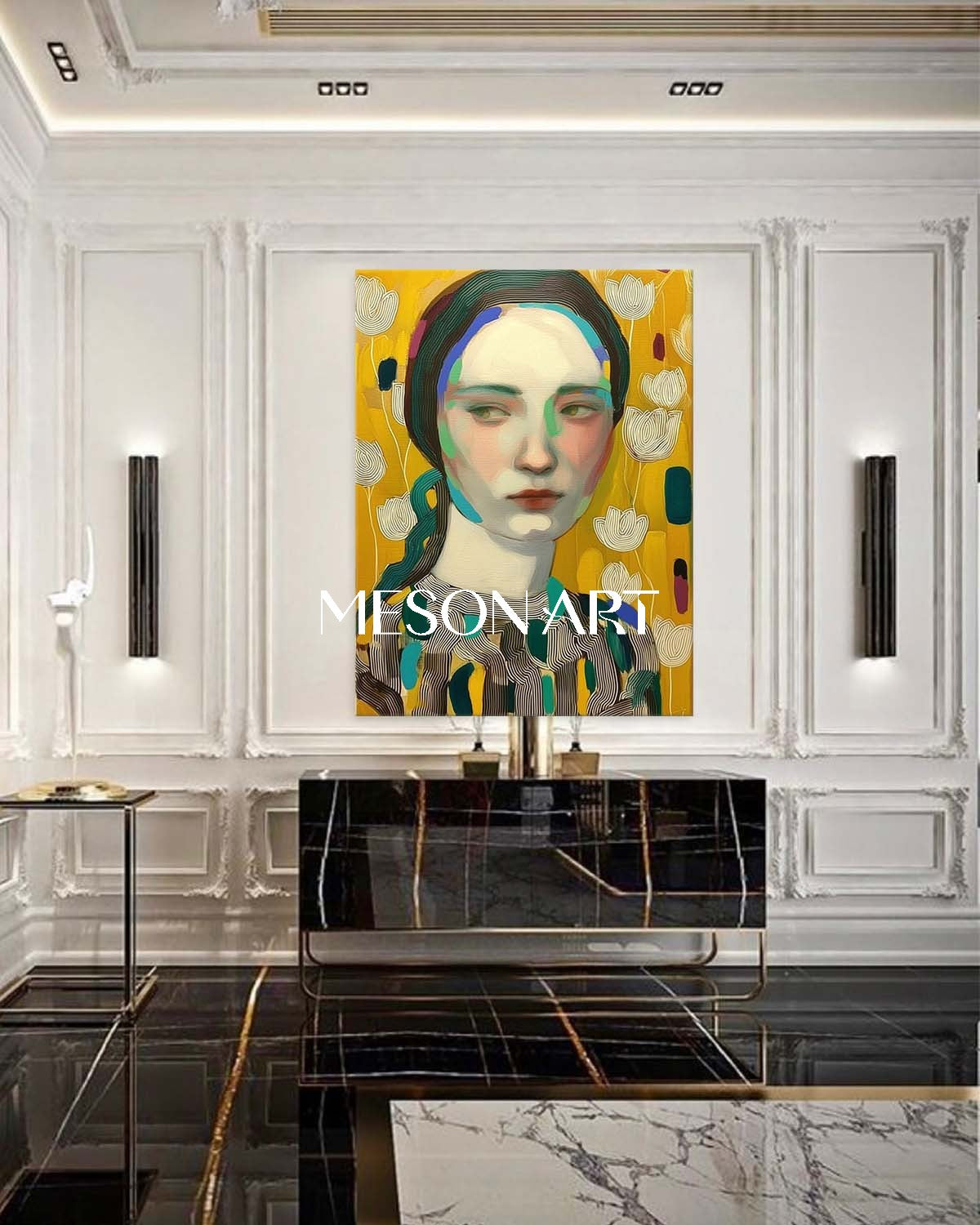 Yellow Modern Portrait Framed Canvas Oversized Living Room On Sale