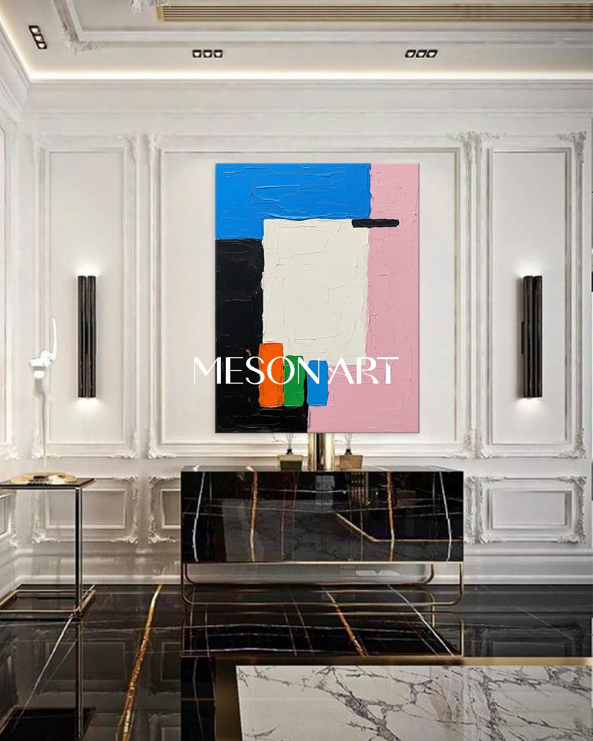 Blue Pink Black Abstract Textured Oil Painting Large for Living Room Buy