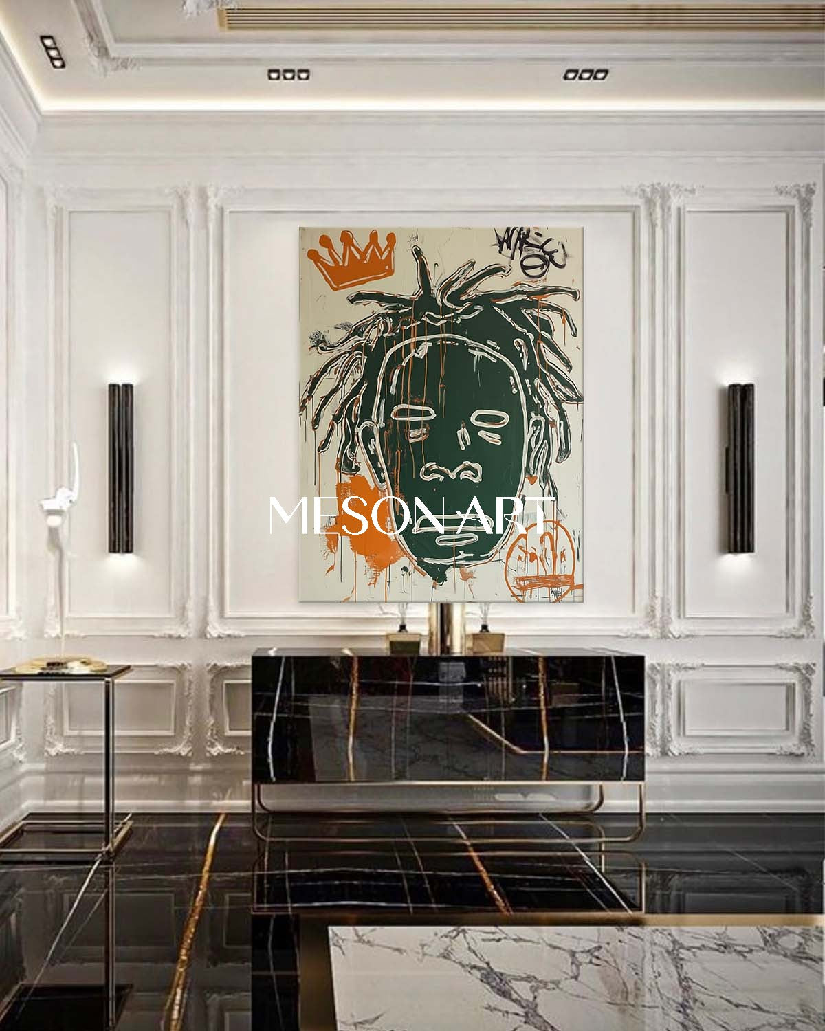 Basquiat Style Abstract Portrait Street Art Oil Painting Living Room
