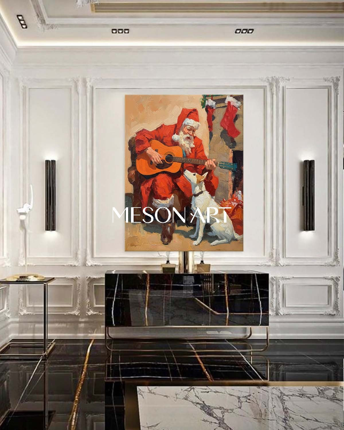 Christmas Gift Santa Claus Painting Large Framed Canvas Family Room