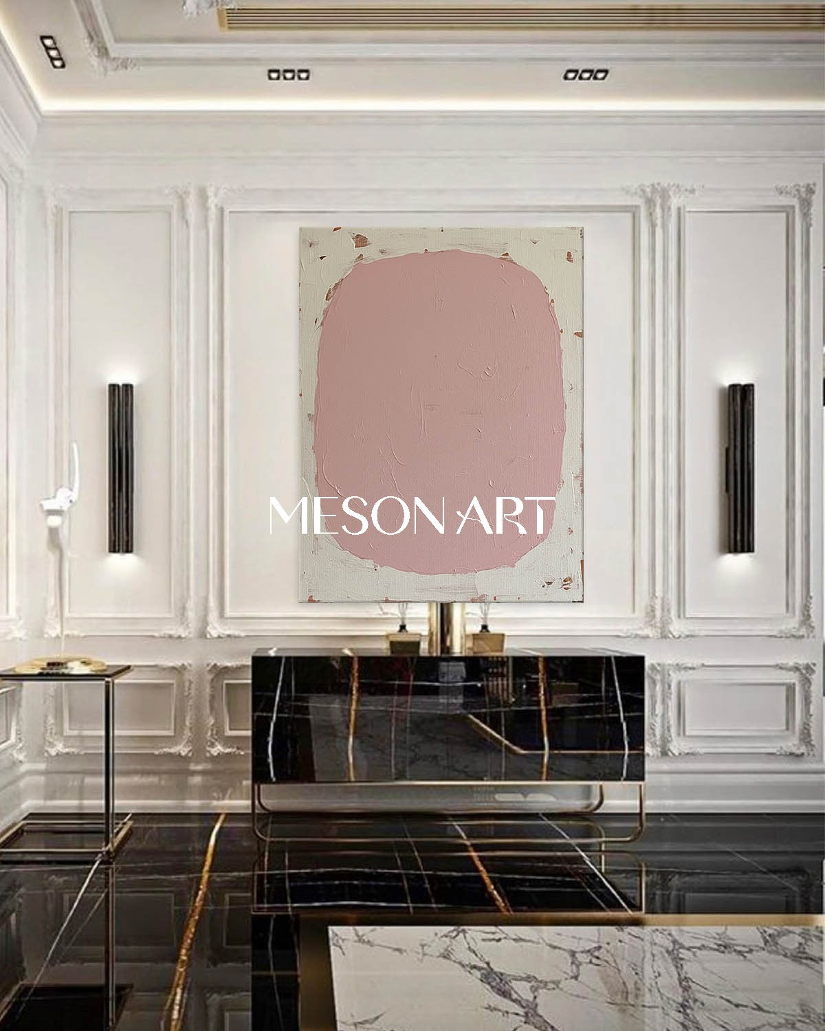 Blush Abstract Geometric Framed Canvas Oversized Bedroom Wall Art Decor