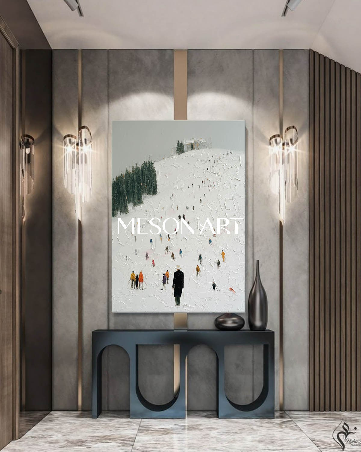 Impasto Ski Scene Wall Art Minimalist Abstract Home or Office Canvas