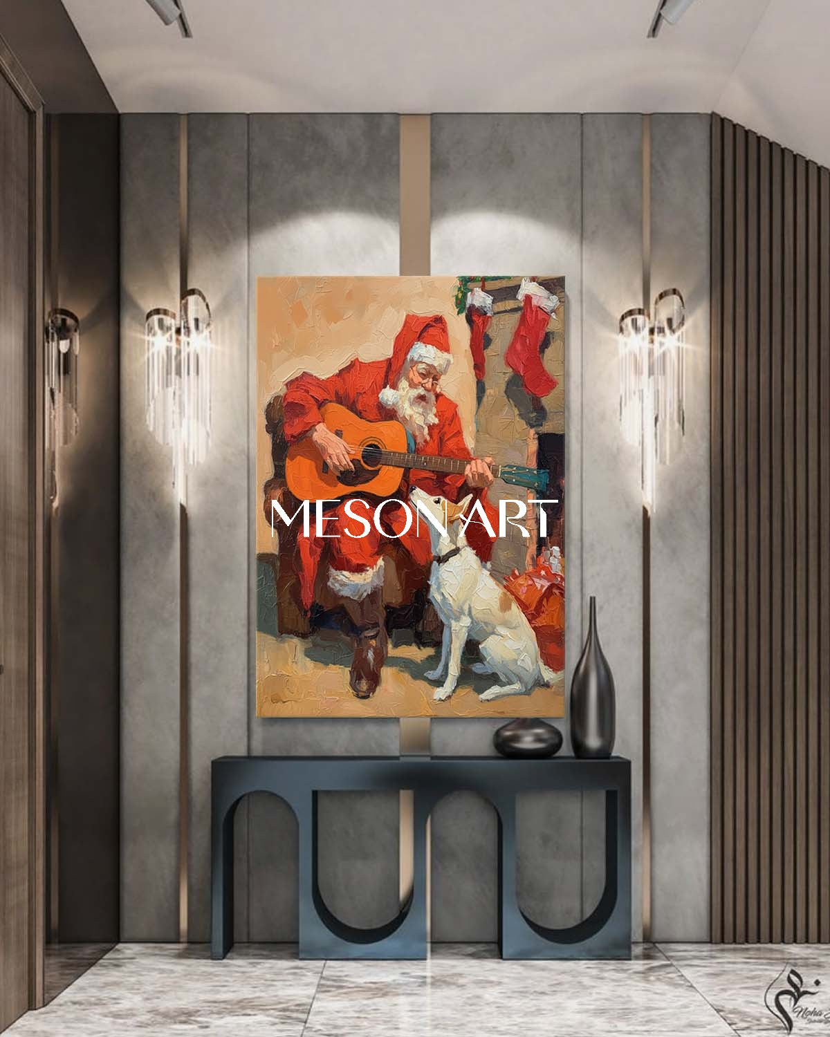 Christmas Gift Santa Claus Painting Large Framed Canvas Family Room