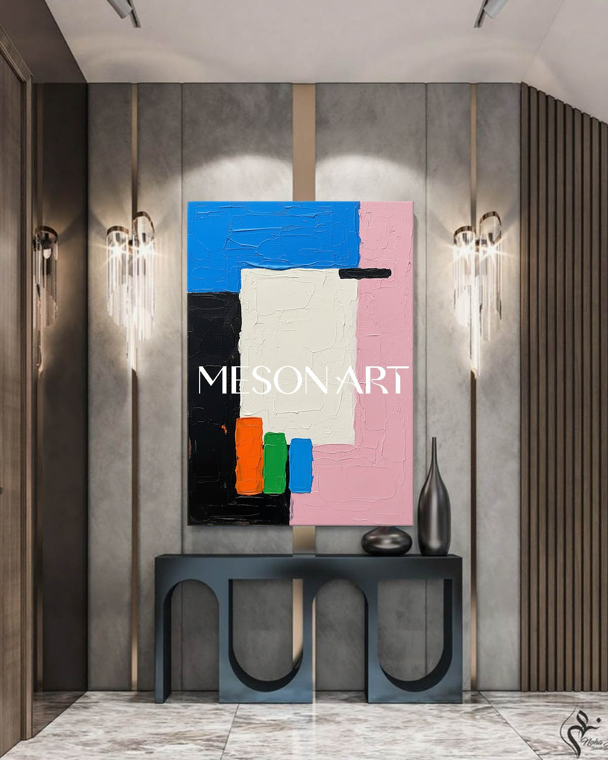 Blue Pink Black Abstract Textured Oil Painting Large for Living Room Buy