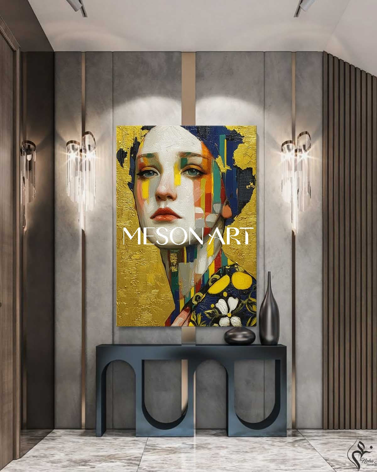 Gold Klimt Style Hand-Painted Canvas Framed Wall Art Oversized Bedroom