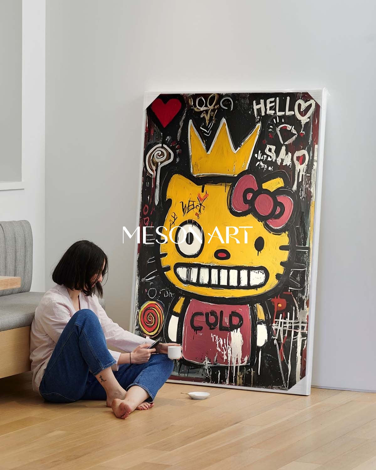 Yellow Urban Street Art Cat Original Painting Large Wall Art Bedroom