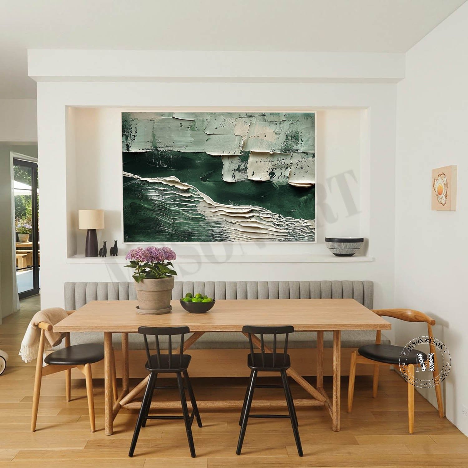 Large White and Green Abstract Wall Art for Sale White Minimalist Textured Canvas Painting