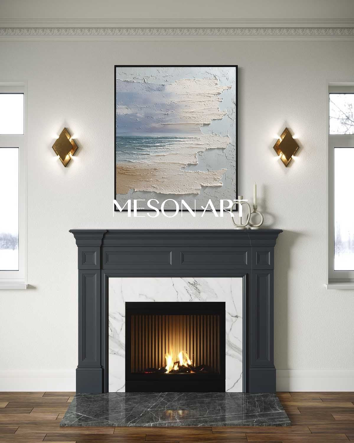 Large 3D Blue And White Sea Abstract Canvas Art Abstract Sea Texture Paintings Sea Wall Art Decor