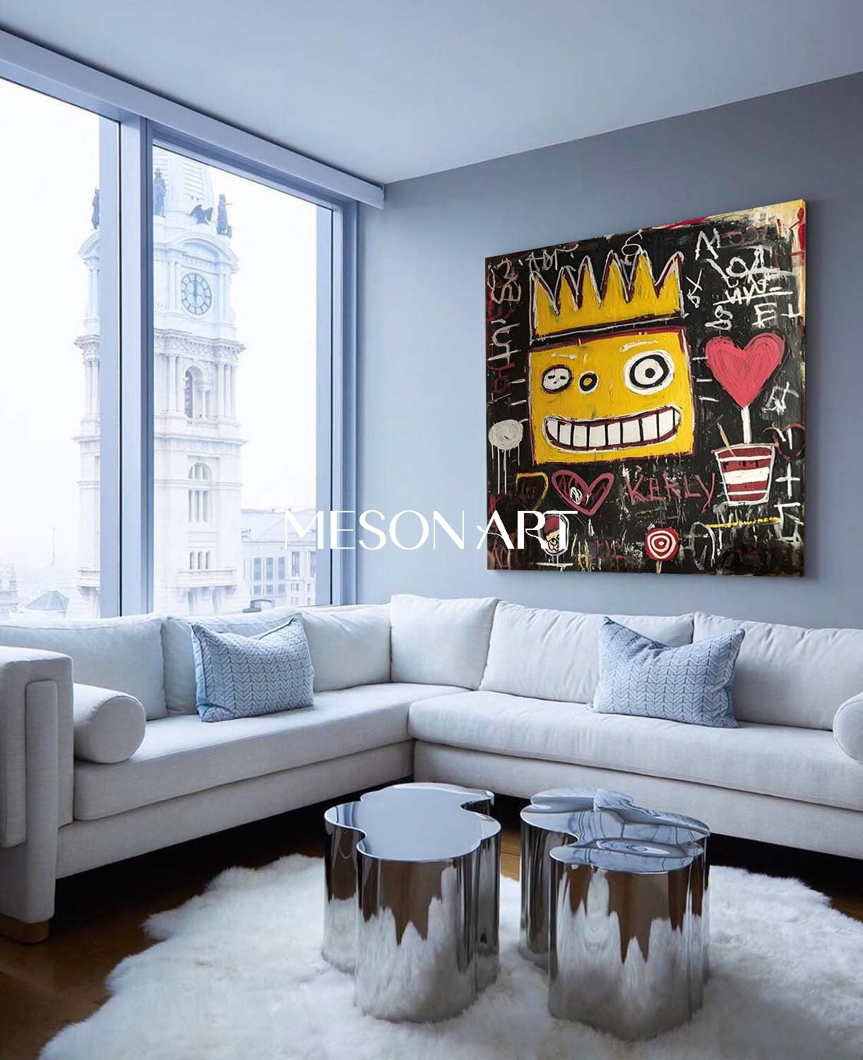 Modern Yellow Crown Abstract Graffiti Oil Painting For Office Purchase