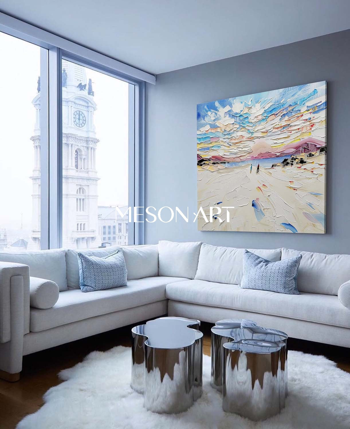 Buy White Impasto Winter Art Abstract Oil Painting Framed Wall Decor