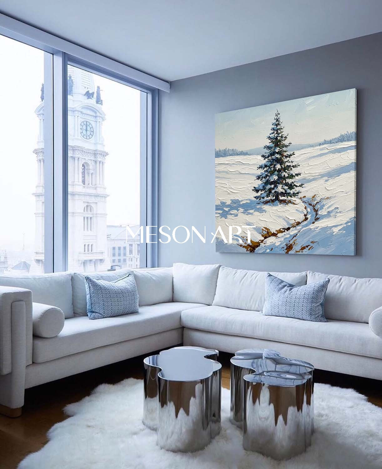 Textured Snowy Christmas Tree Ready to Hang Modern Wall Art Decor