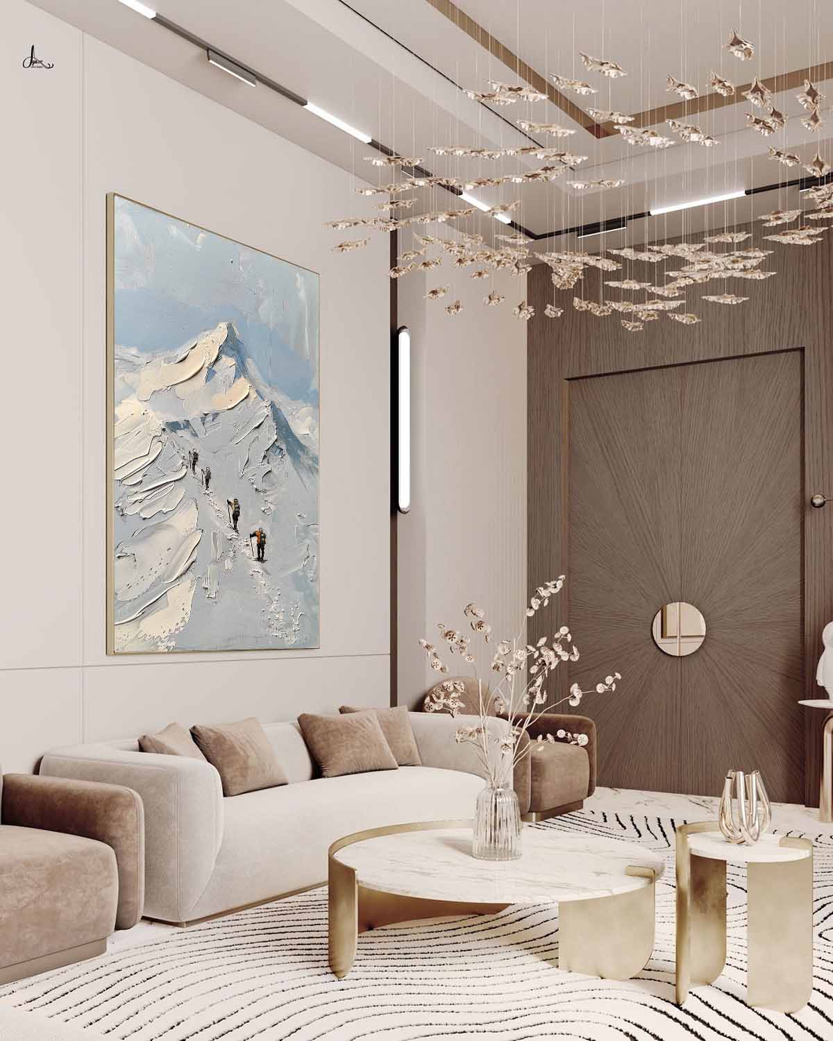 Mountaineer Canvas Wall Art Snow Mountain Landscape Oil Painting Snow Mountain Plaster Texture Painting