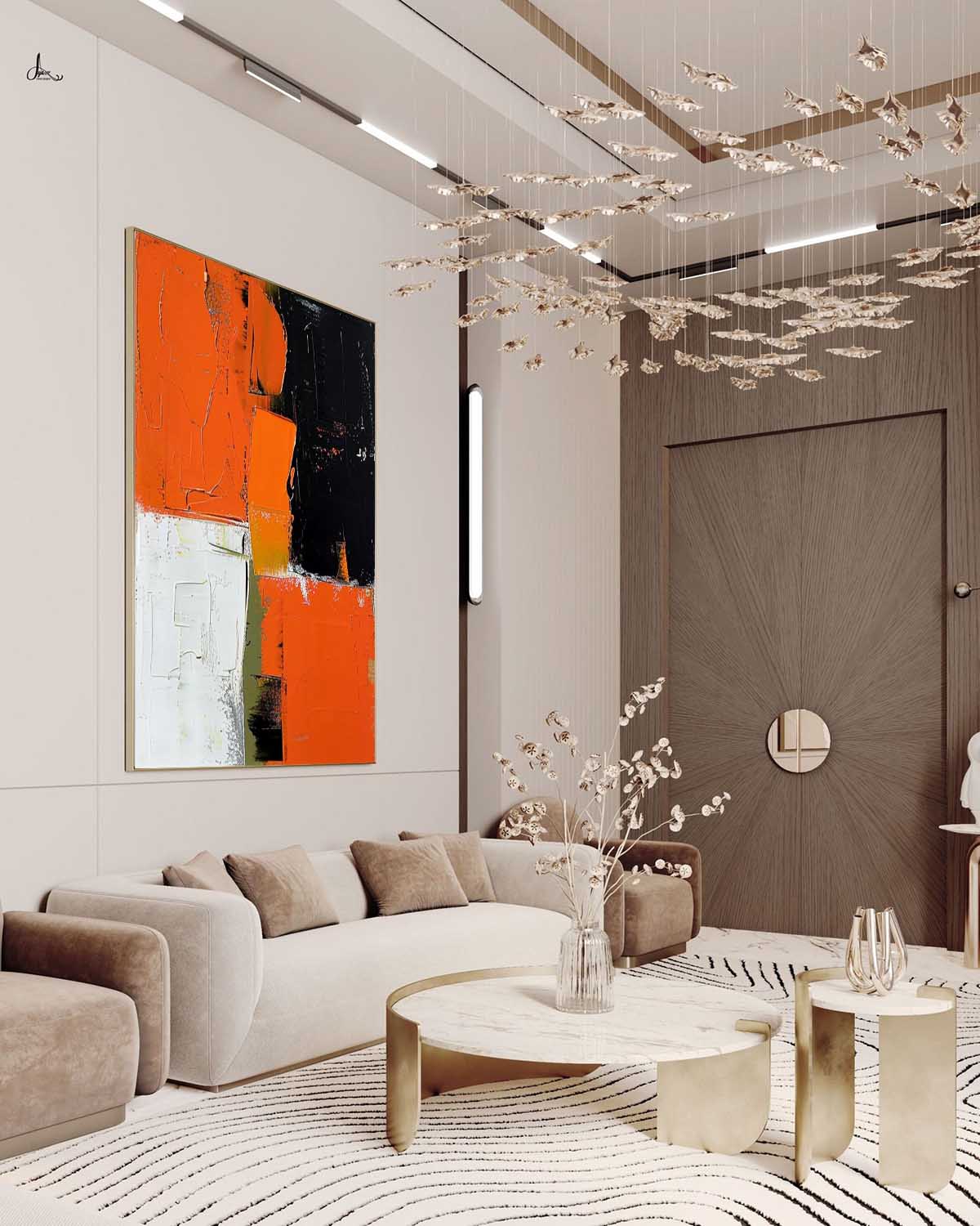 Large Orange and White Texture Painting Orange and White Abstract Art for Sale Orange and White Canvas Wall Art