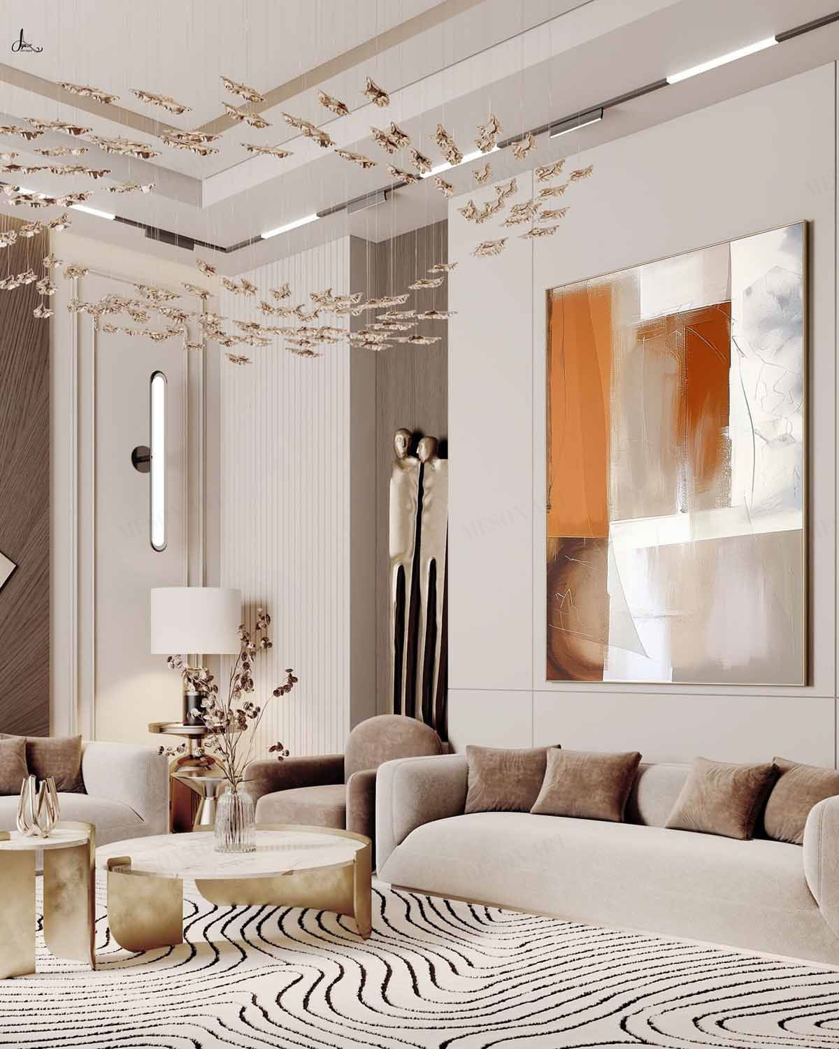 Large Orange and White Minimalist Abstract Art on Canvas Orange Abstract Art for Sale Orange Modern Minimalist Canvas Art