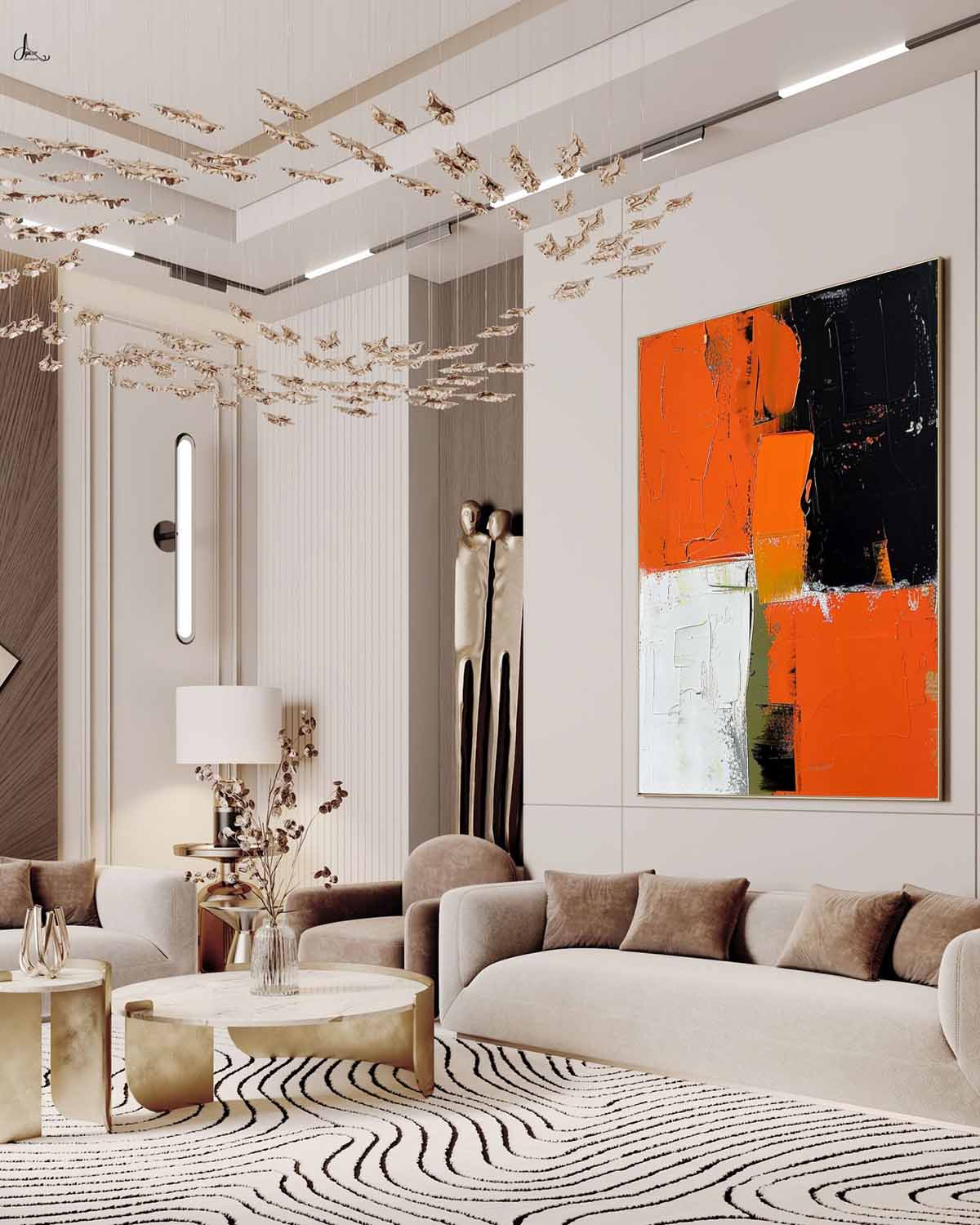 Large Orange and White Texture Painting Orange and White Abstract Art for Sale Orange and White Canvas Wall Art
