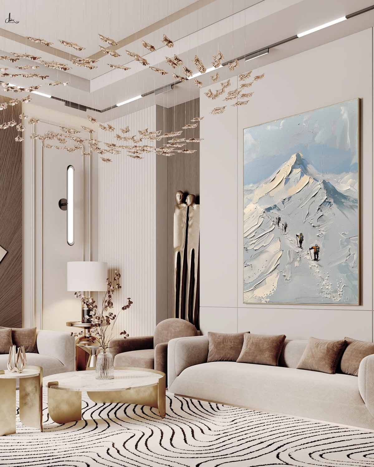 Mountaineer Canvas Wall Art Snow Mountain Landscape Oil Painting Snow Mountain Plaster Texture Painting