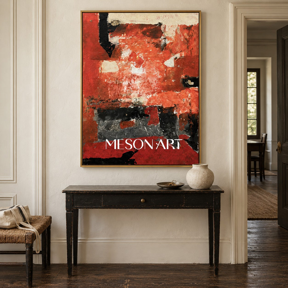 Red And Black Abstract Art Modern Textured Painting Original Artist Large Wall Art For Living Room By Mesonart