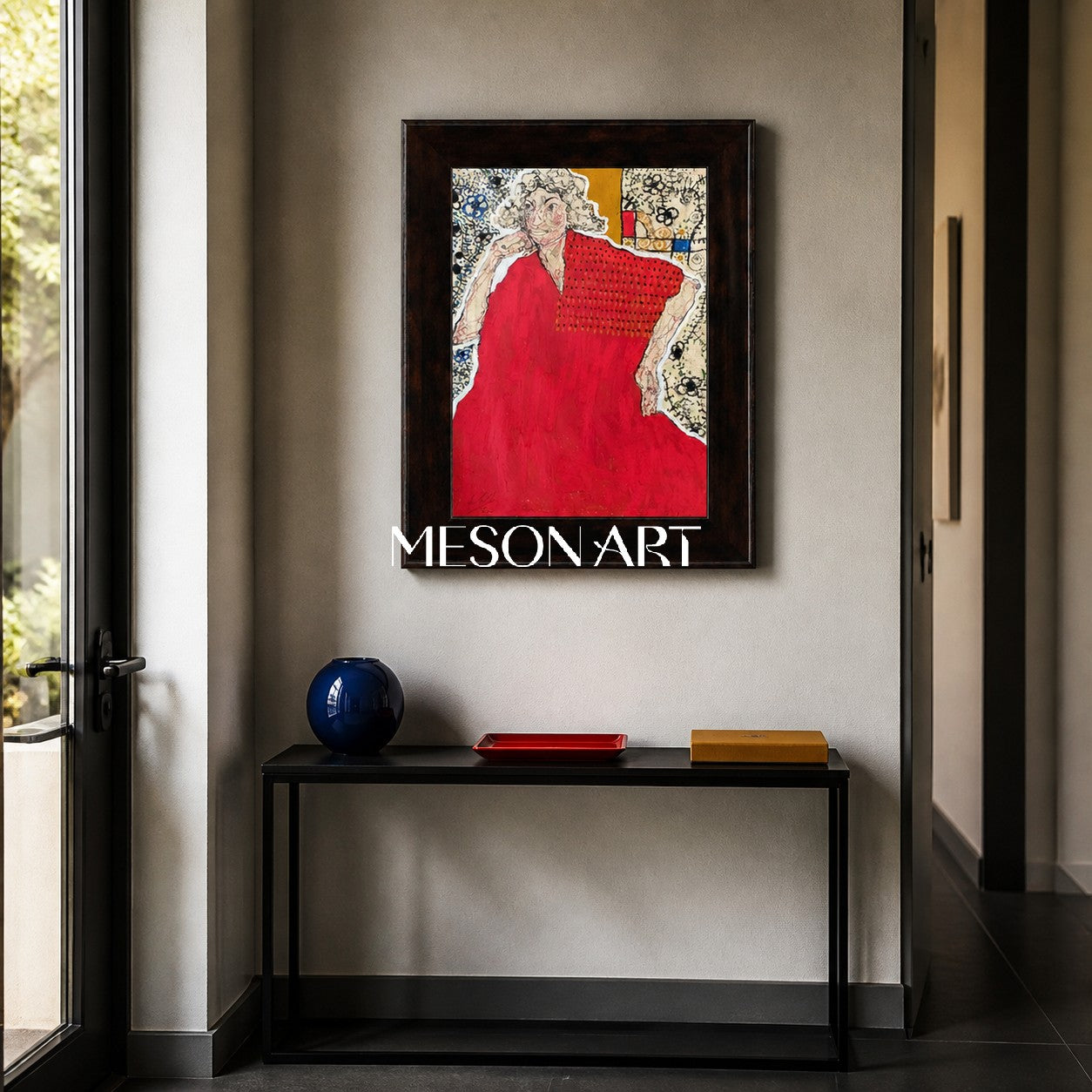 Red Figurative Contemporary Painting Original Artwork Rectangular Wall Art Gallery Piece By Mesonart