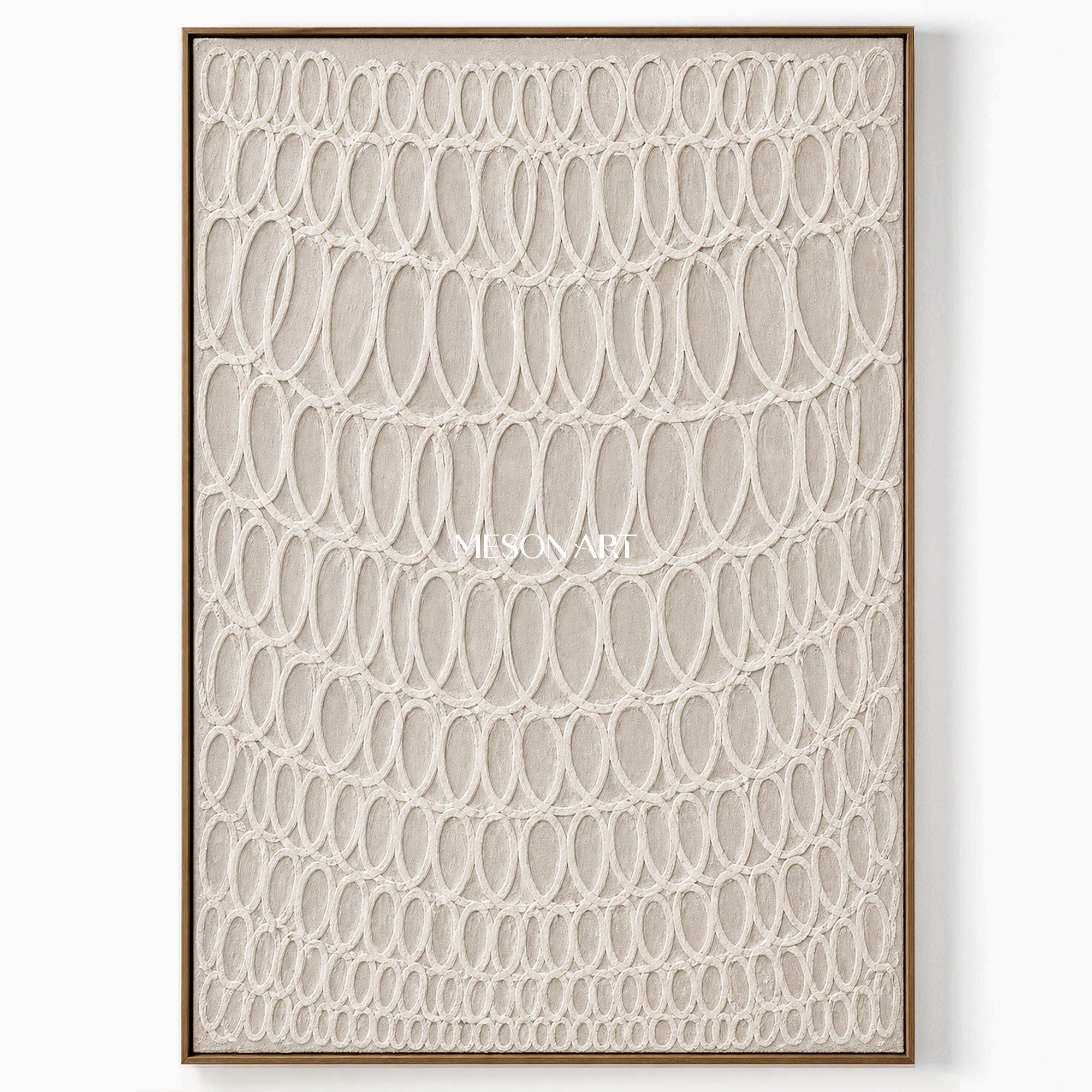 Beige Plaster Relief Art With Oval Pattern For Modern Living Room Decor