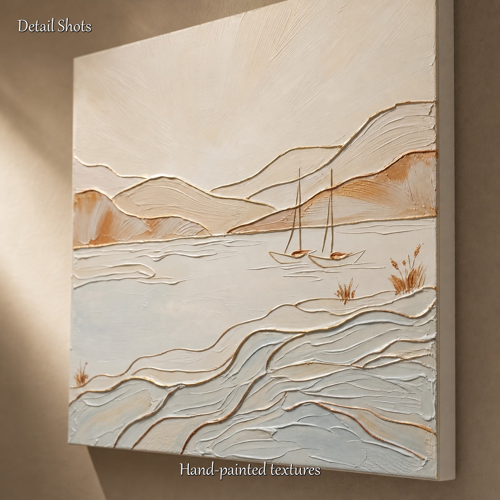 Arte minimalista in stile costiero con dettagli dorati per ambienti moderni