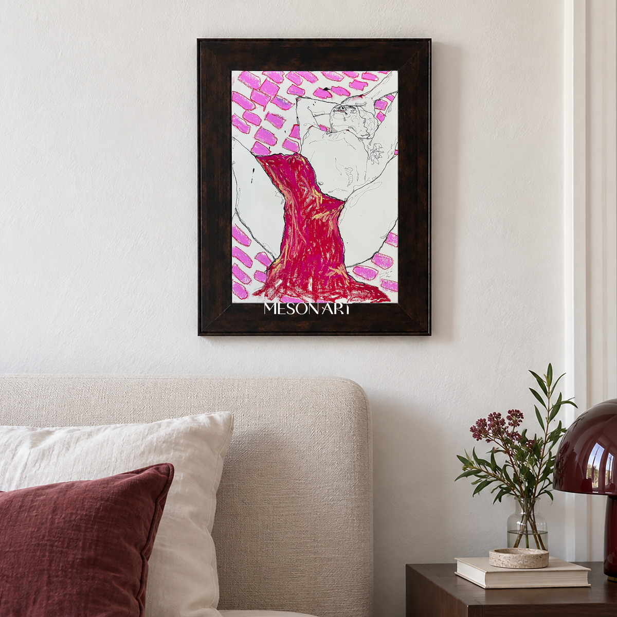 Pink And Red Figurative Expressionism Portrait Painting Original Artwork By Mesonart