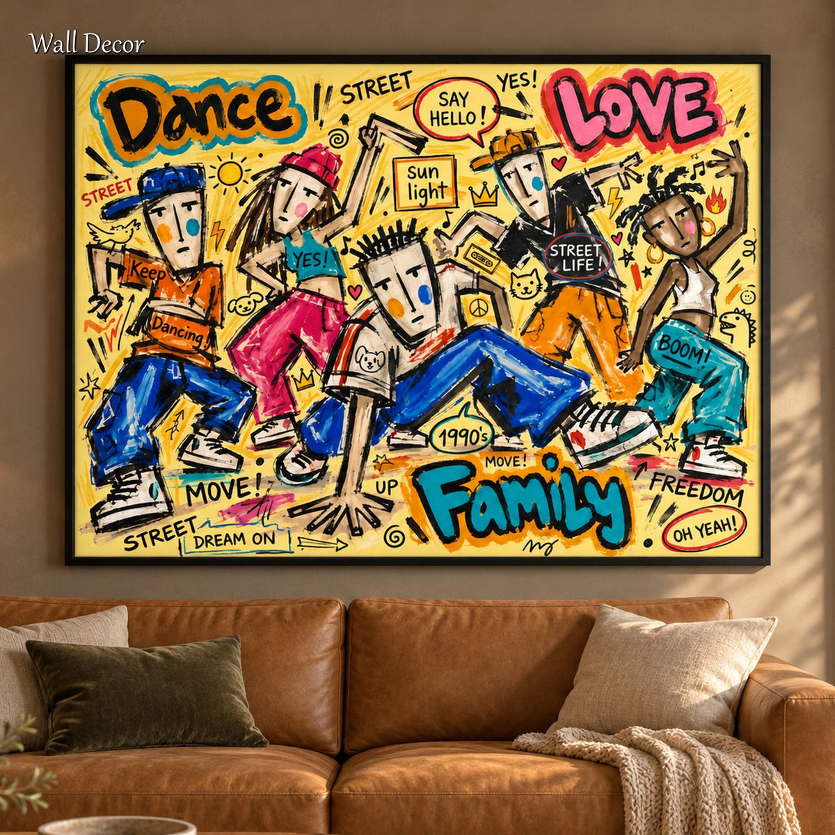 Yellow Graffiti Painting Rectangular Wall Art Original Artist Hand Painted By Mesonart