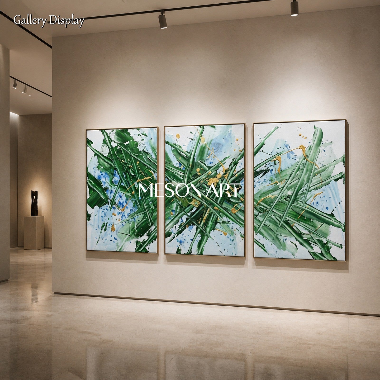 Green And Blue Abstract Jackson Pollock Inspired Painting Rectangular Wall Art For Living Room By Mesonart