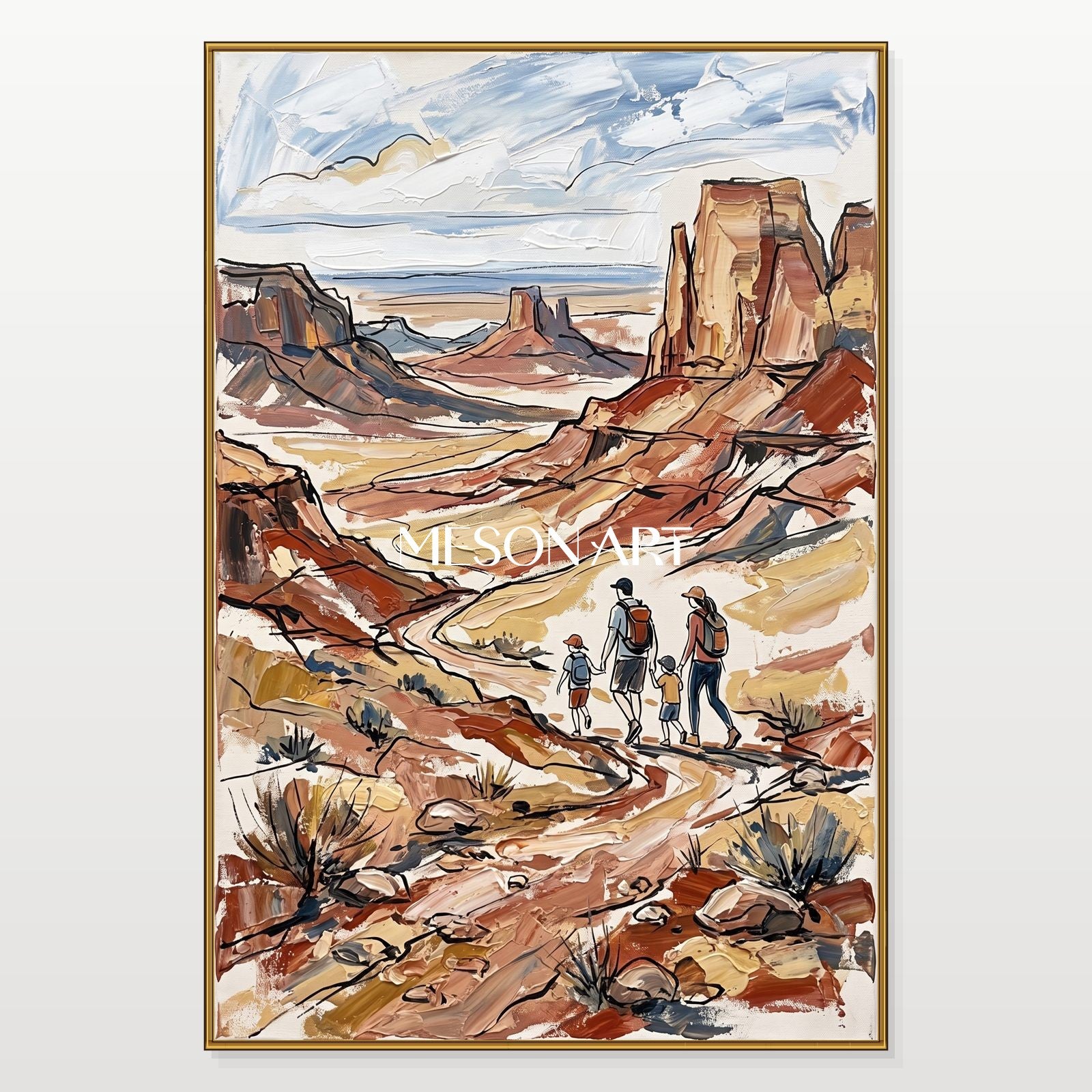 Brown And Blue Modern Landscape Painting Rectangular Wall Art For Living Room Original Artist By Mesonart