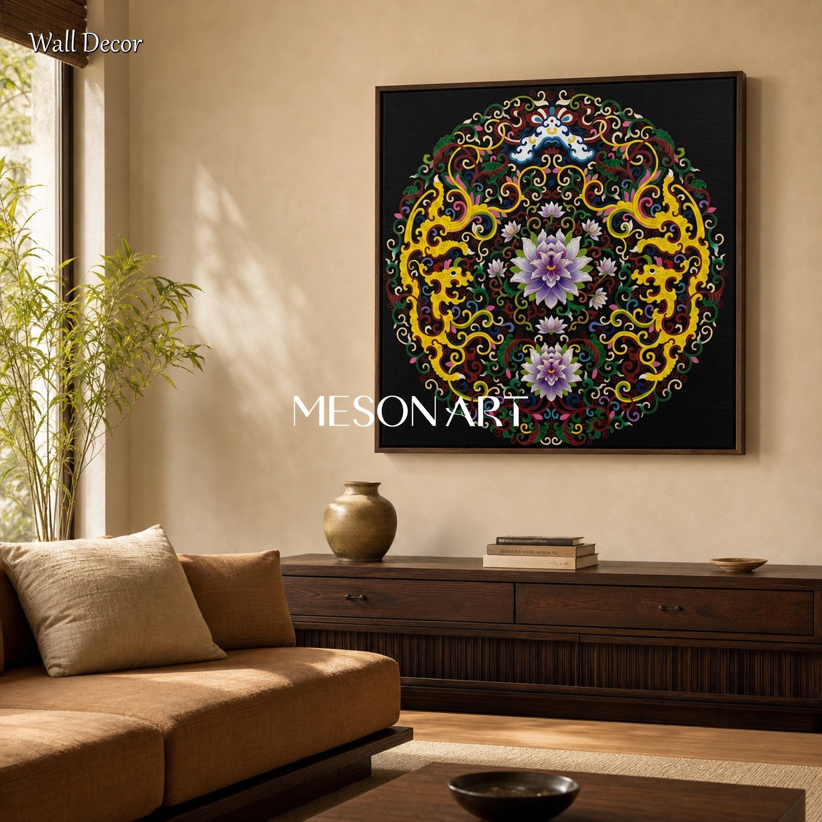 Black And Gold Islamic Geometric Art Square Wall Decor Original Artist Hand Painted Arabesque By Mesonart