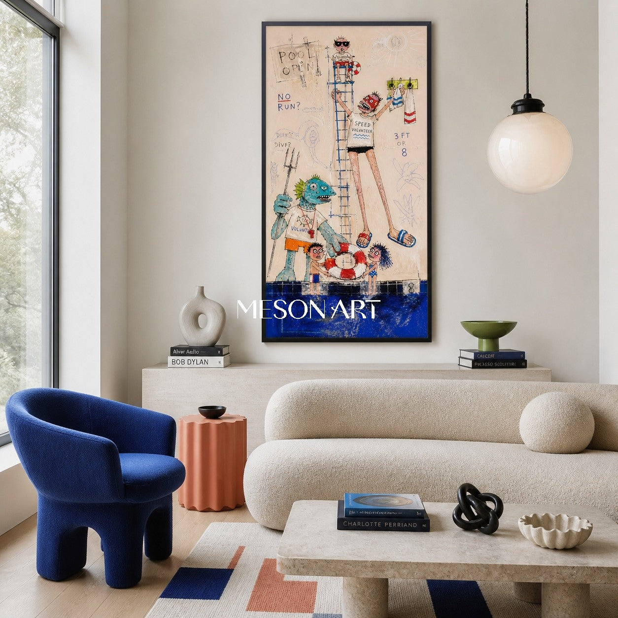 Blue And Orange Graffiti Cartoon Swimming Pool Art Panoramic Lifeguard Painting By Mesonart