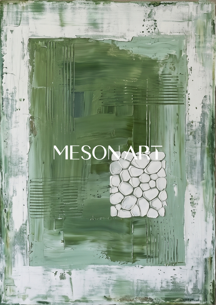 Green And White Minimalist Abstract Art Diptych For Modern Home Decor