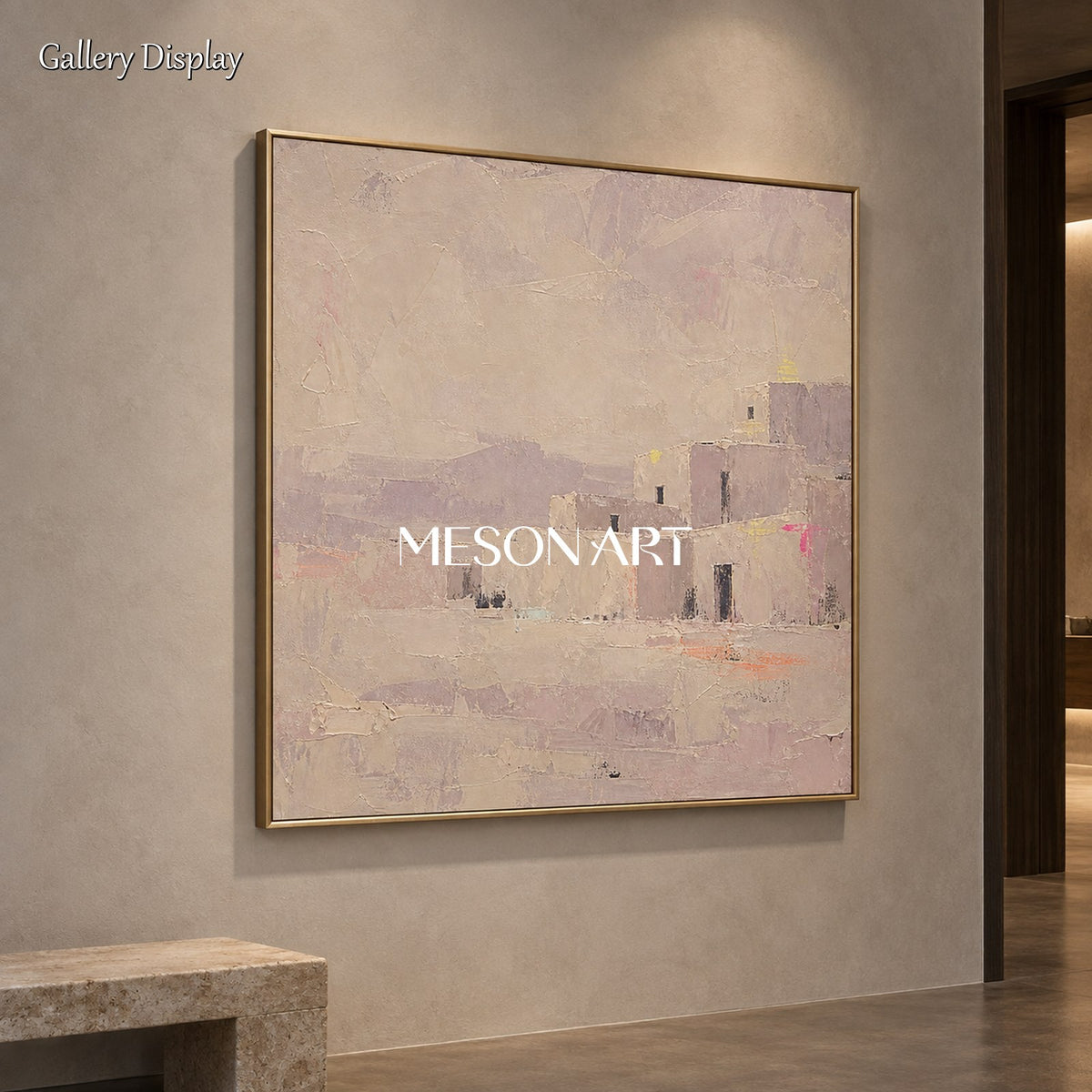 Neutral Beige Abstract Landscape Square Wall Art Palette Knife Painting By Mesonart
