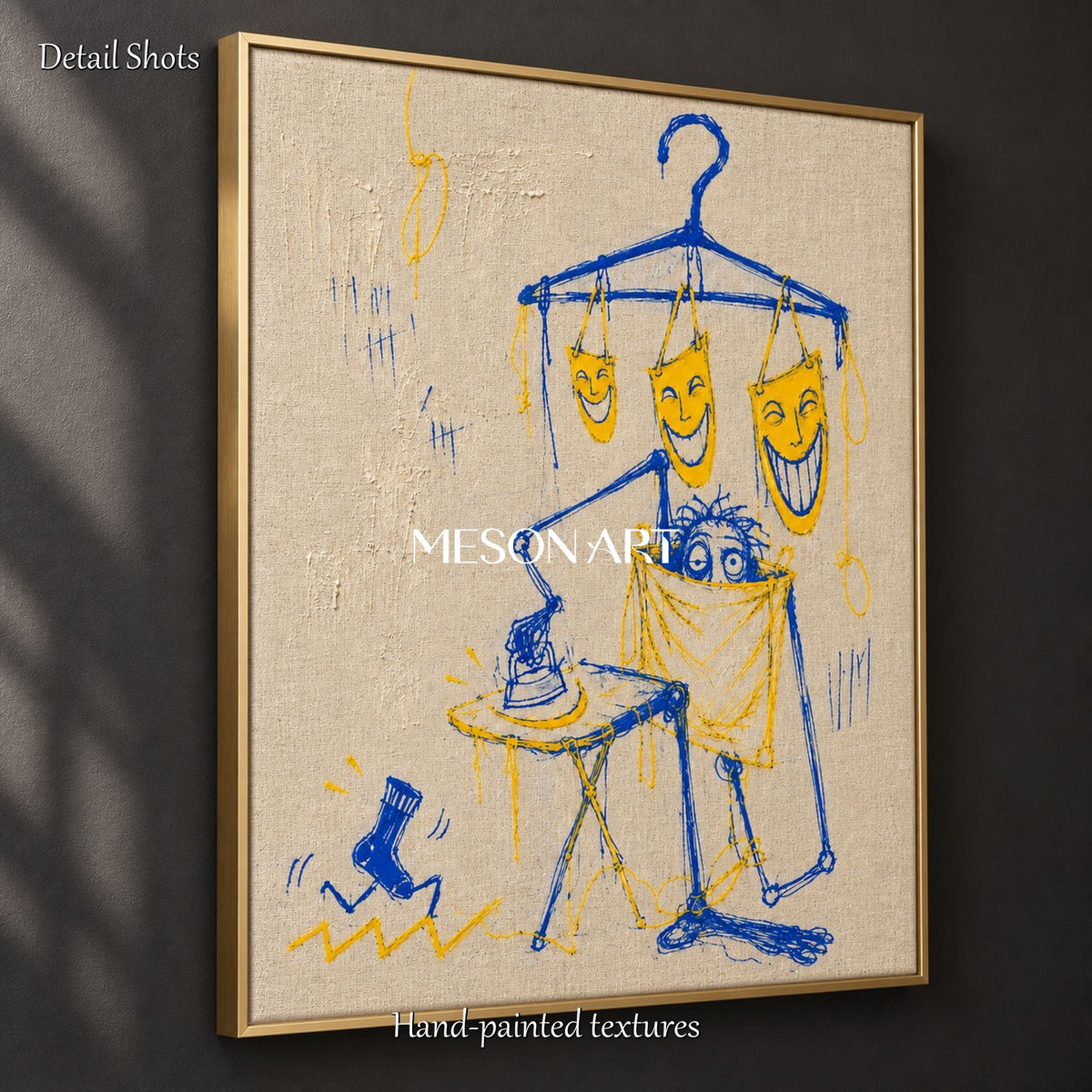 Blue And Yellow Abstract Graffiti Painting Modern Street Wall Art Rectangular Canvas By Mesonart