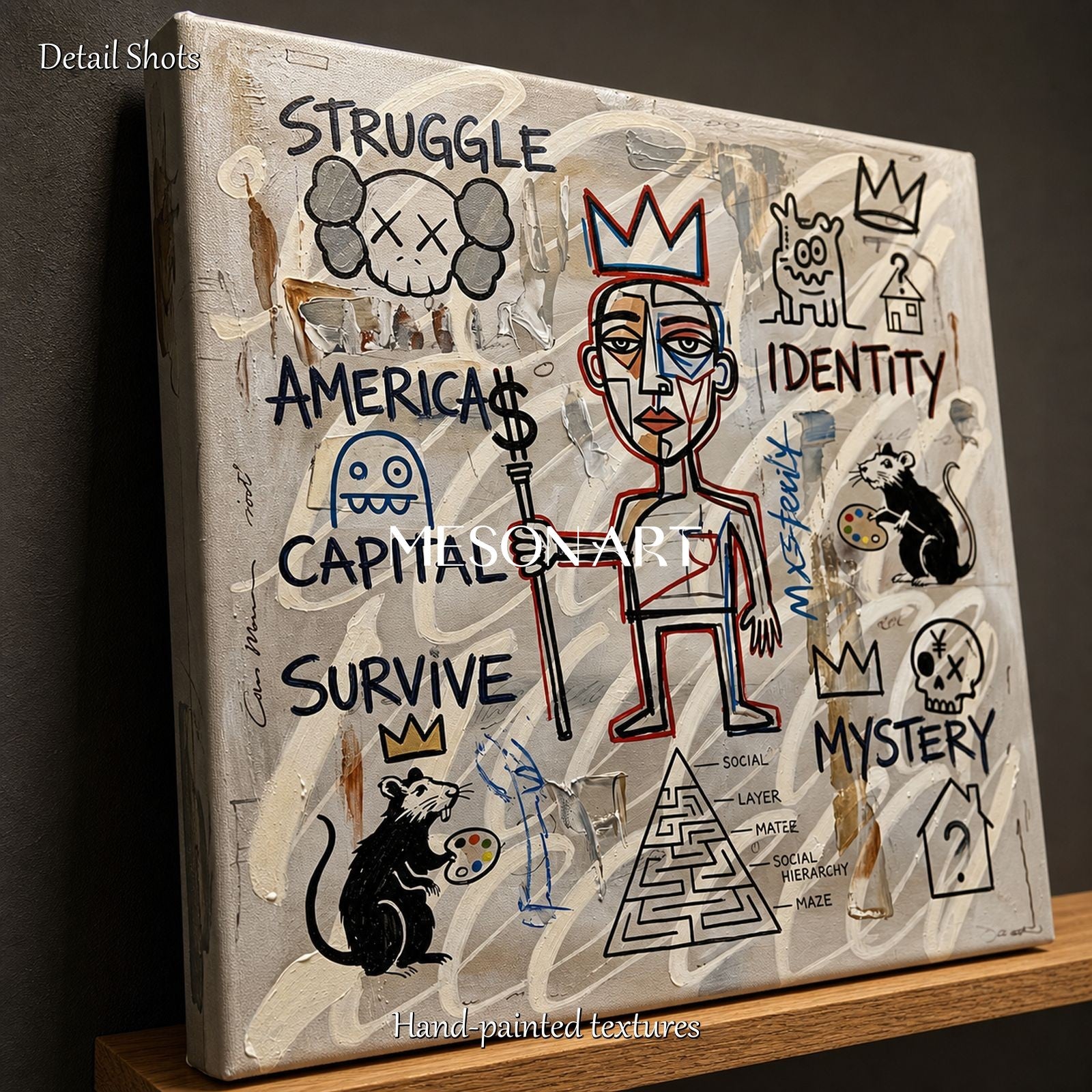 Abstract Street Art Painting With Symbolic Figures For Modern Living Room Decor
