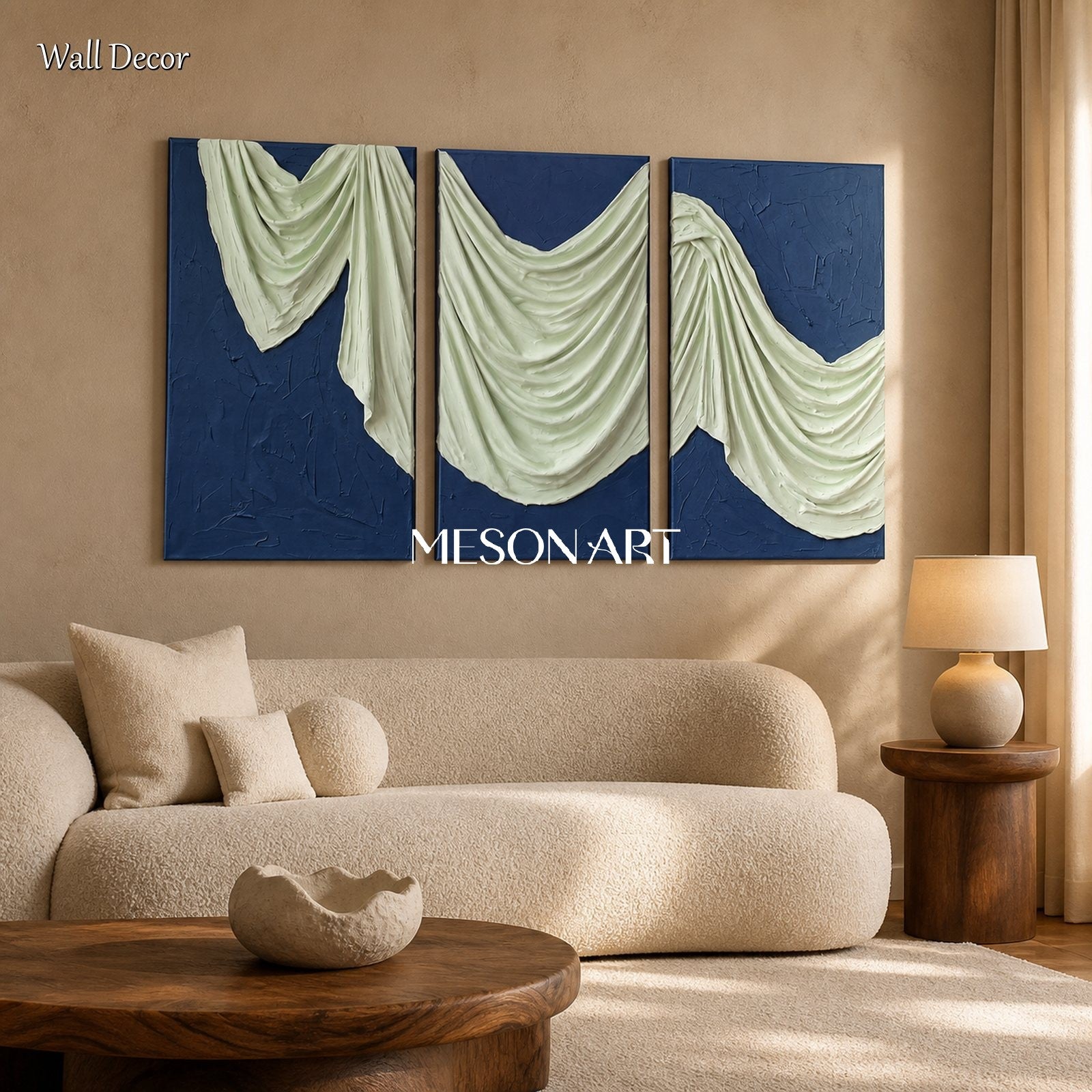 Blue And White 3D Textured Wall Art Rectangular Sculptural Canvas Modern Organic By Mesonart