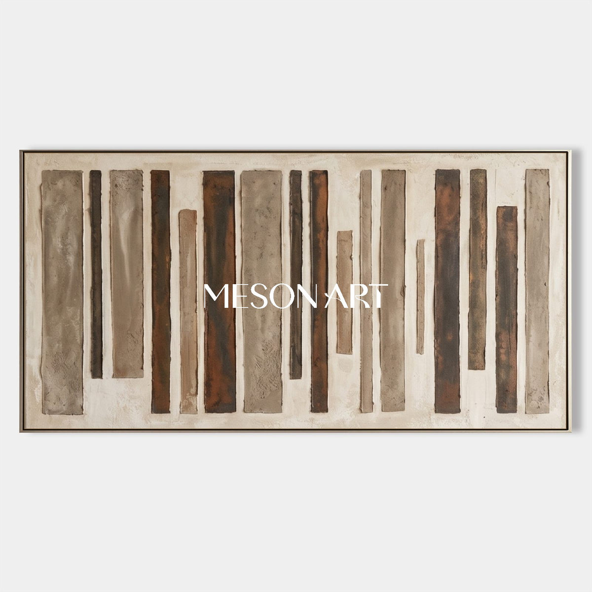 Beige And Brown Wabi-Sabi Panoramic Painting Large Abstract Wall Art For Living Room By Mesonart